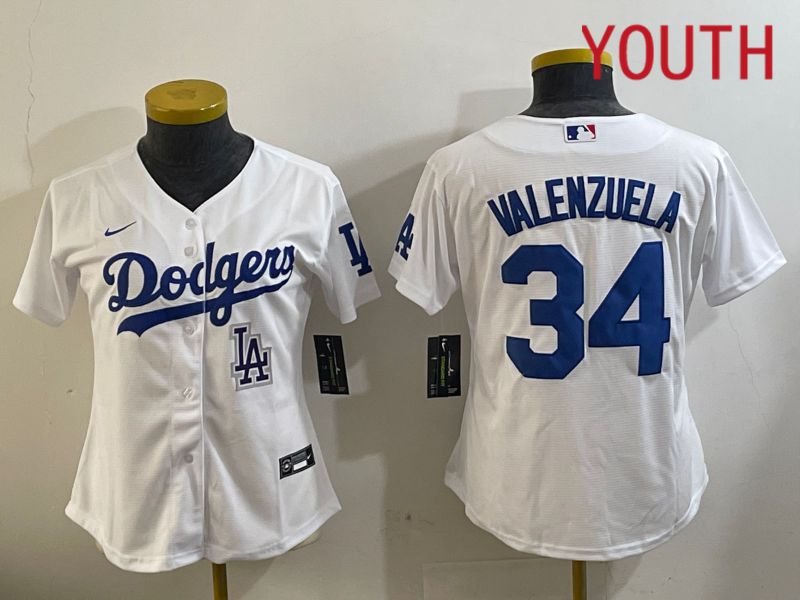 Youth Los Angeles Dodgers #34 Valenzuela White Game 2024 Nike MLB Jersey style 11205